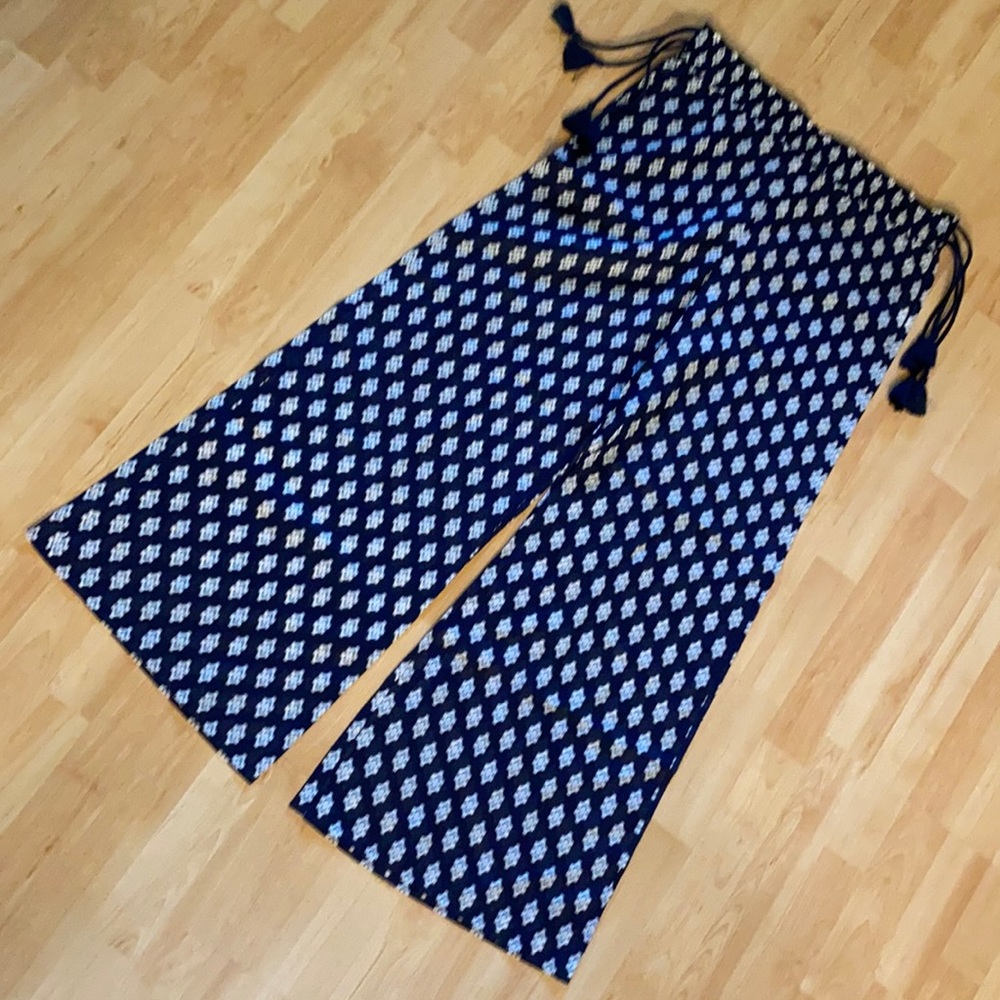 Tory Burch Navy Wide-Leg Printed Pants